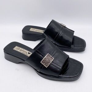 Brighton Tyra Black Leather Slides‎ Size 6.5
